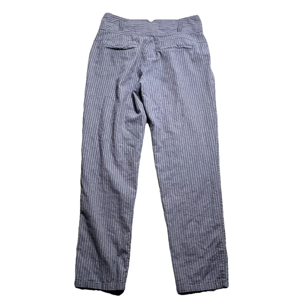 Sundance Amelia Trouser Pants Womens‎ 8 Linen Blend Pleated Pinstripe Blue Beige